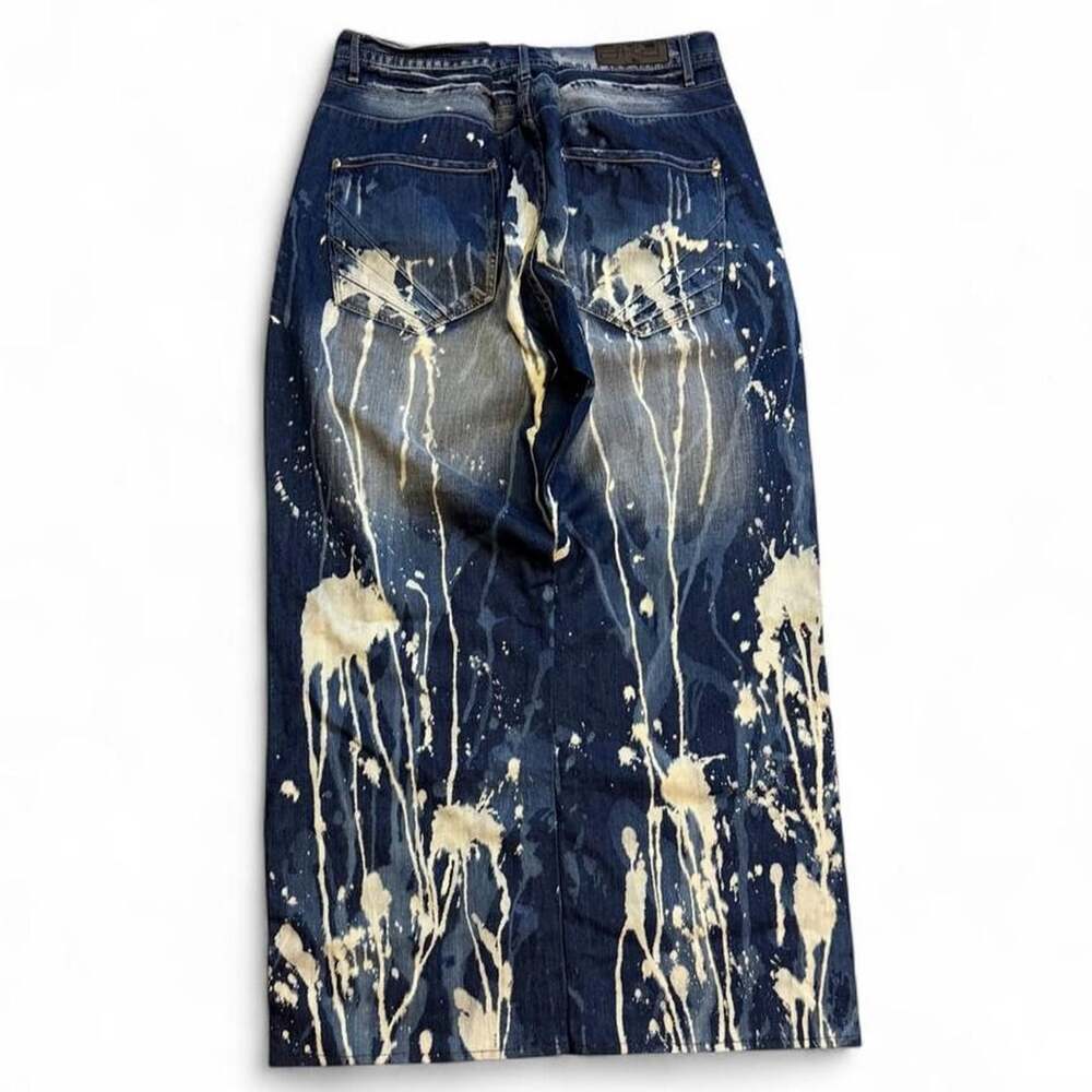 Vintage Bleach Splatter Straight Leg Jeans Size 42 Dark Indigo Wash